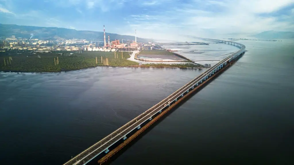 A view of the newly constructed Longest Sea Bridge Atal Setu